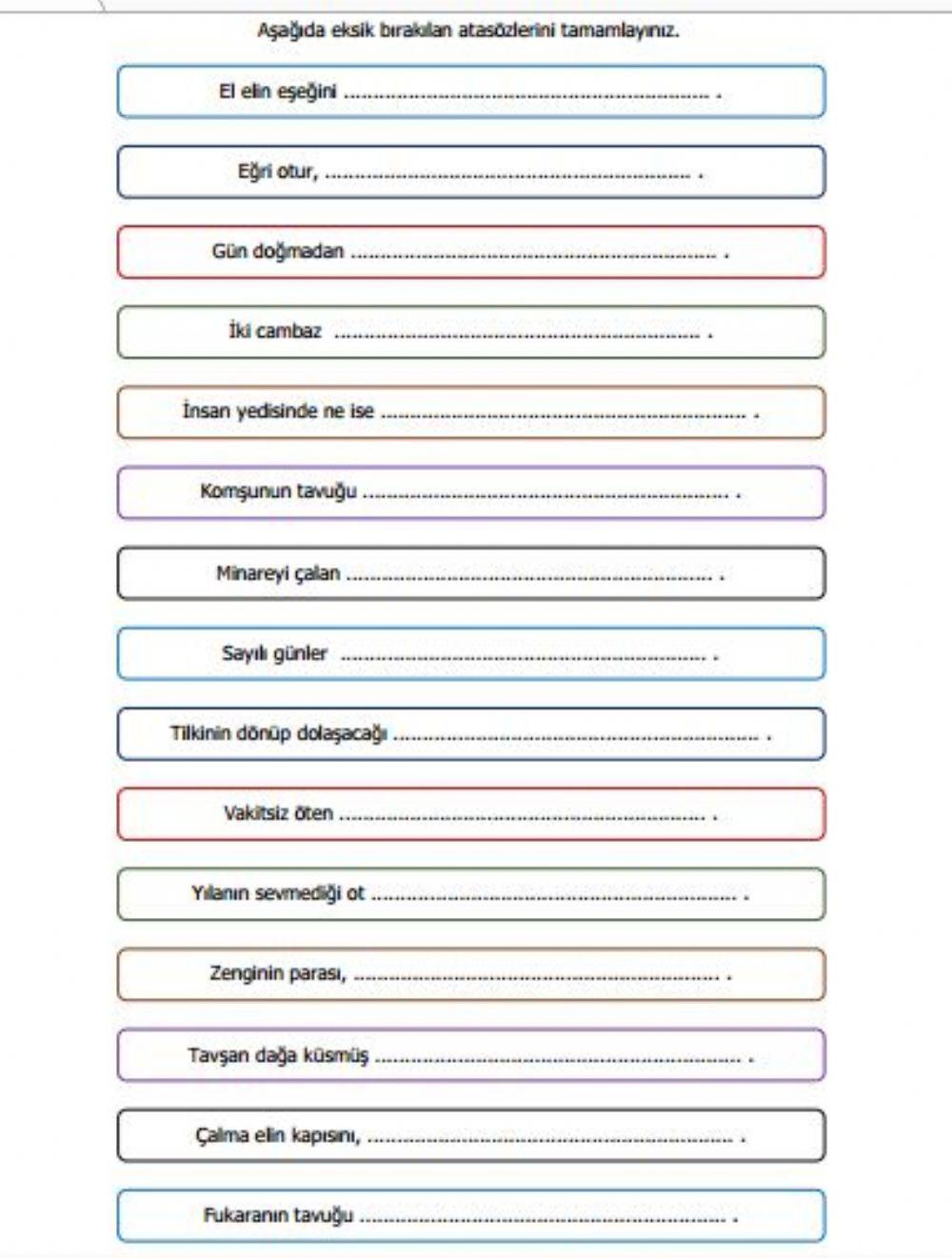 Atasözü Tamamlama Etkinliği