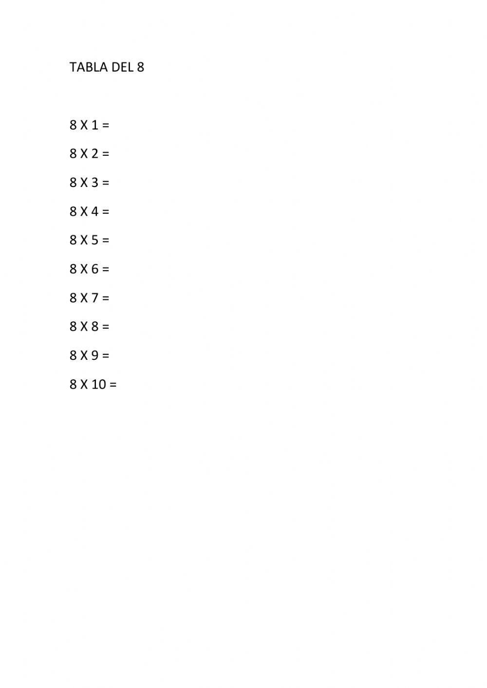 Tabla del 8 Tabla del 8