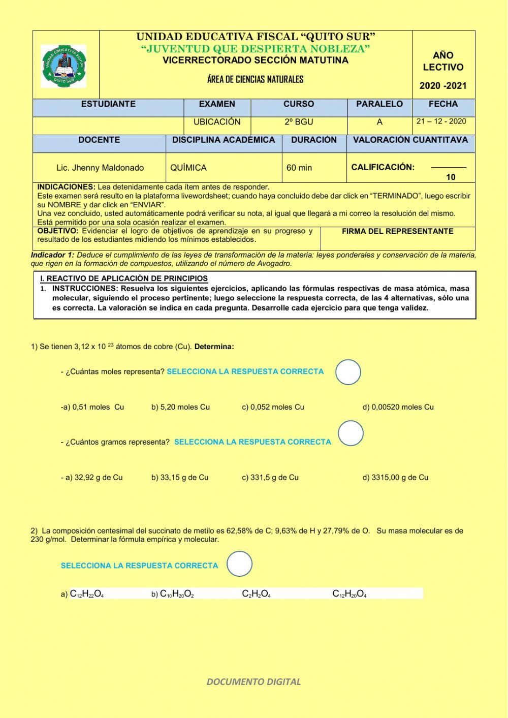 Examen de ubicación
