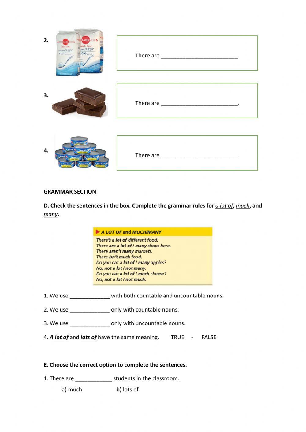 Unit 5 - Worksheet 2 - A lot of - Lots of - much - many - How many ...