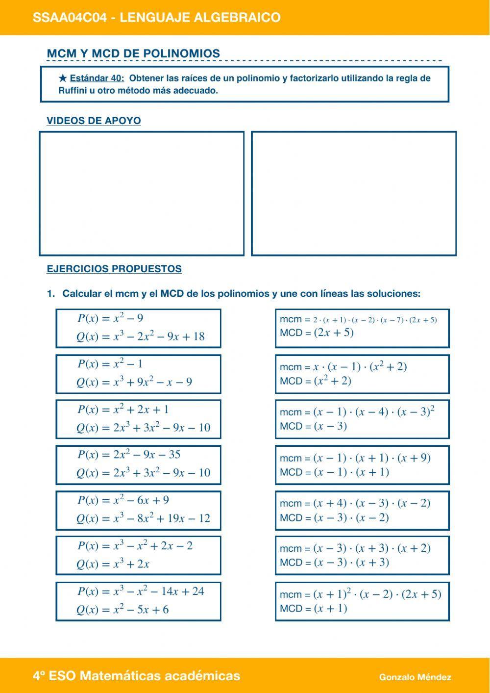 Mcm - MCD de polinomios (unir)
