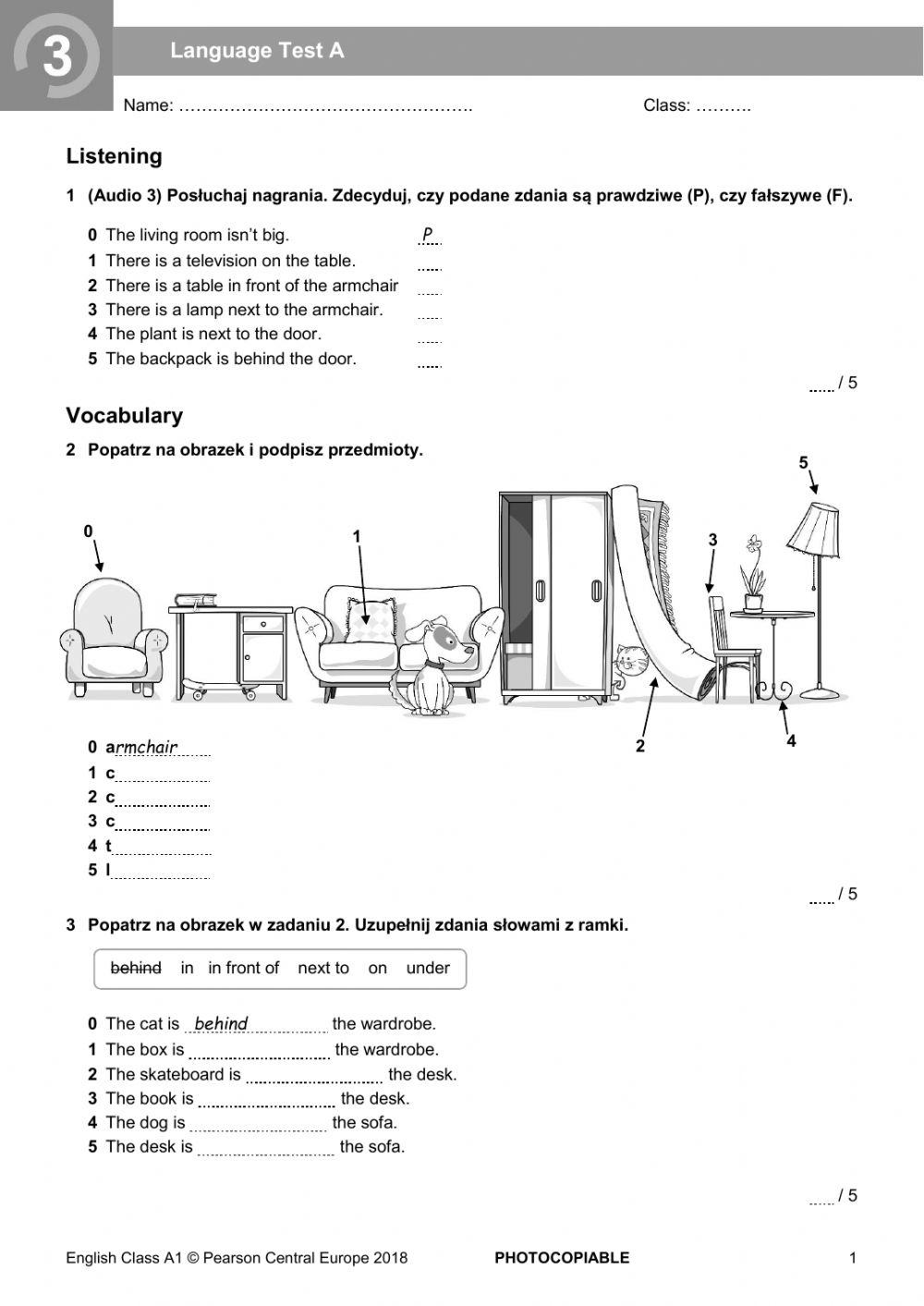 English class A1 unit 3 test general