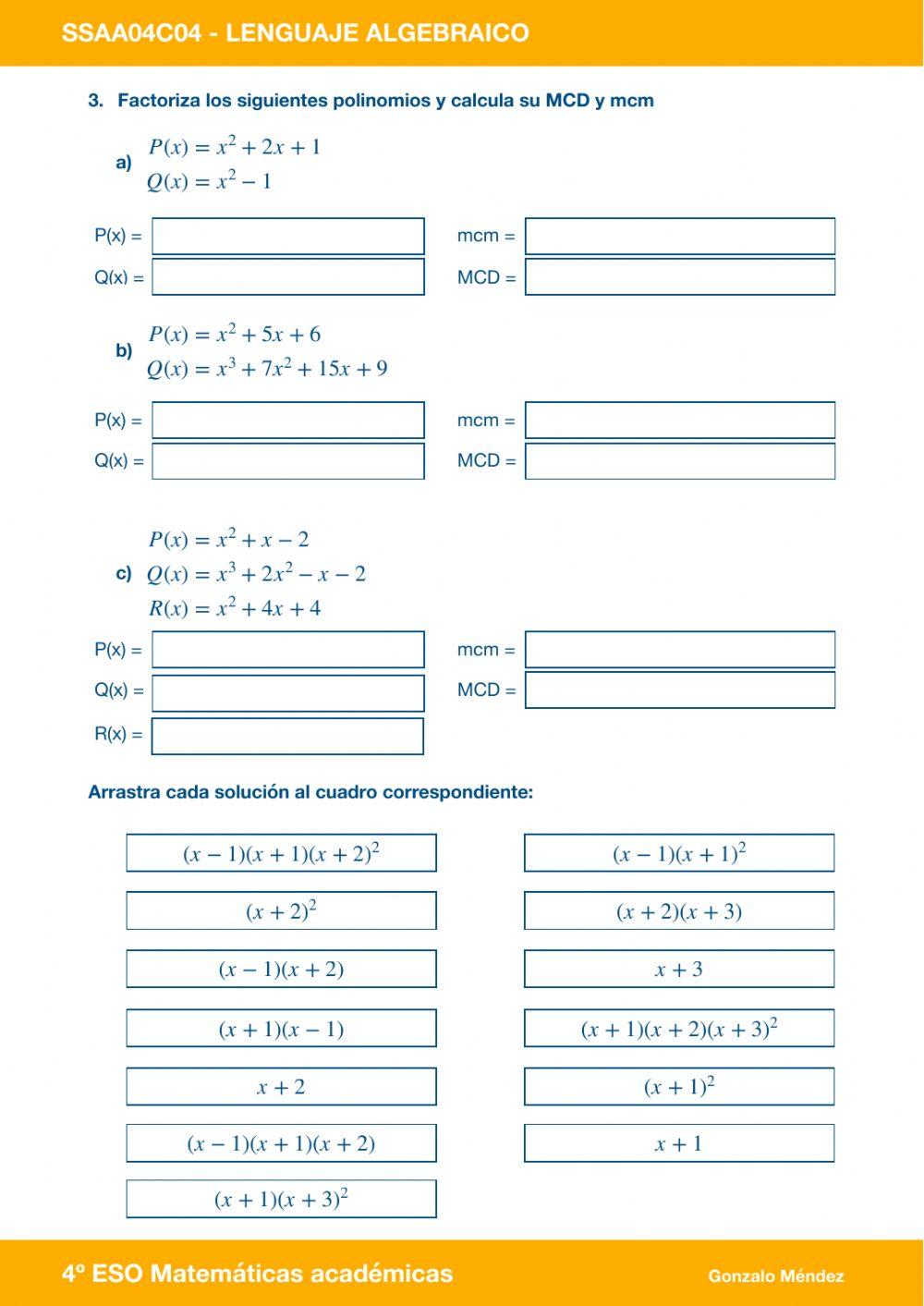 MCD y mcm polinomios - 3