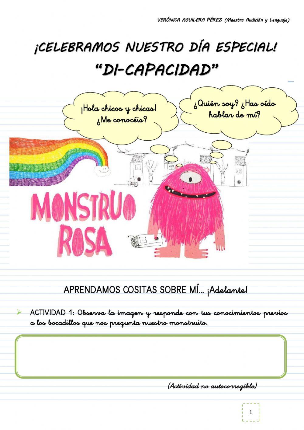 DIA INTERNACIONAL DE LA DISCAPACIDAD con -MONSTRUO ROSA- (VERÓNICA AGUILERA PÉREZ)