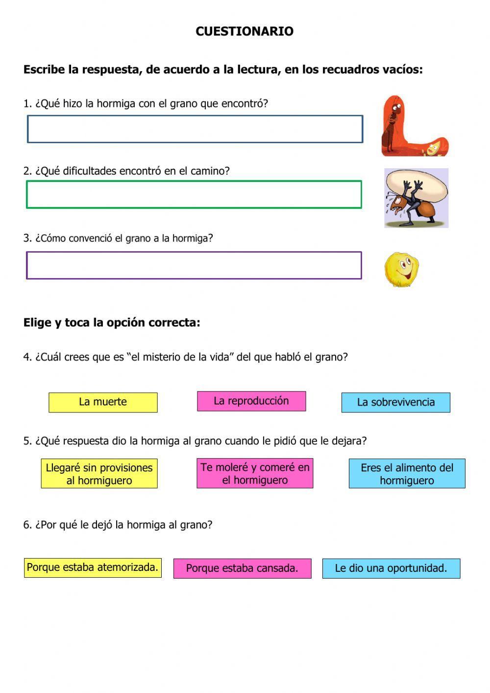 Comprensión de lectura 4º