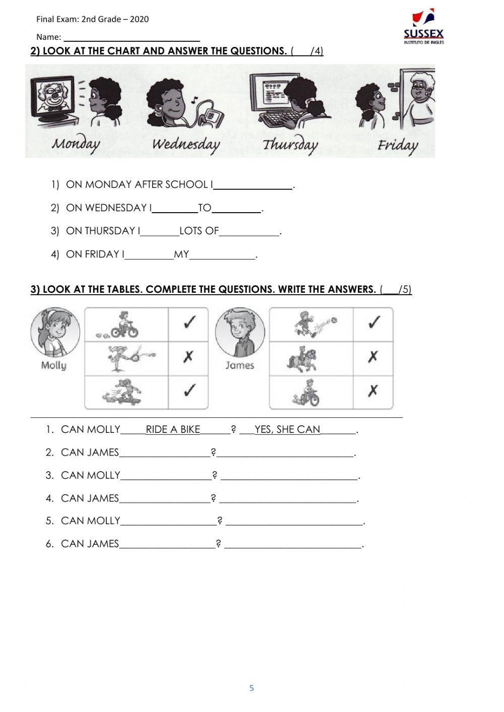 FINAL EXAM 2020 2nd GRADE Sussex