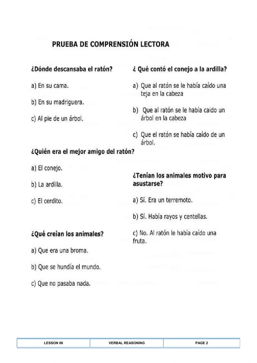 Comprensión de lectura II