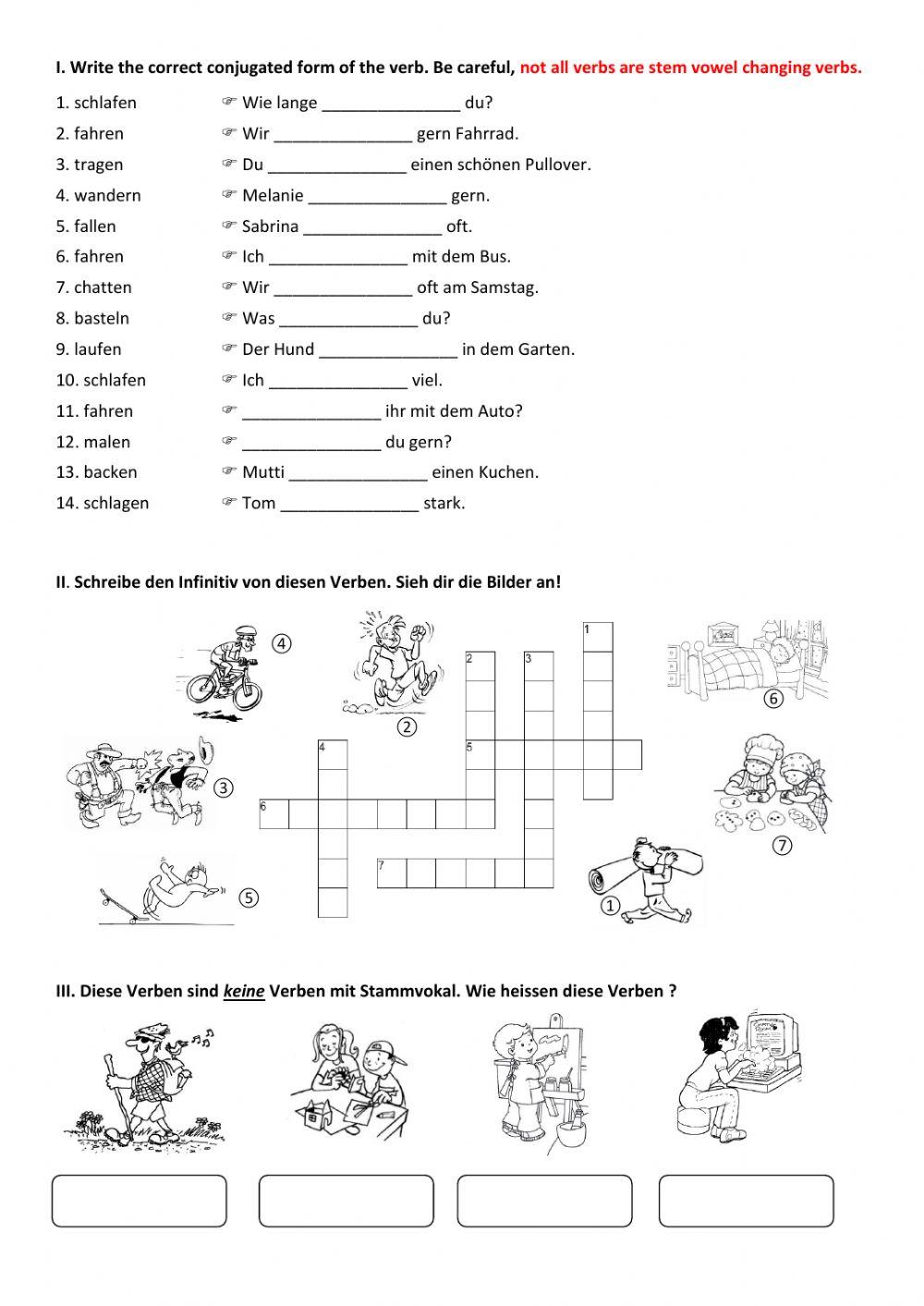 Verben mit Stammvokal a