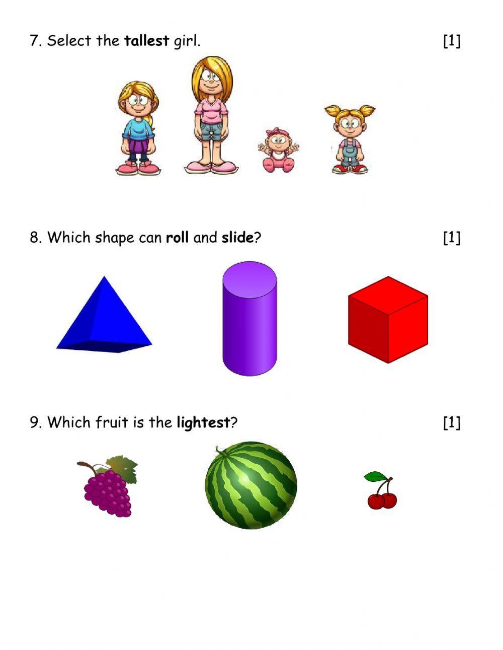Grade 1 Math Concepts Christmas 2020 Exam