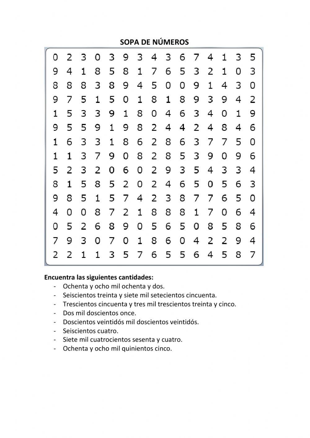 Sopa de números