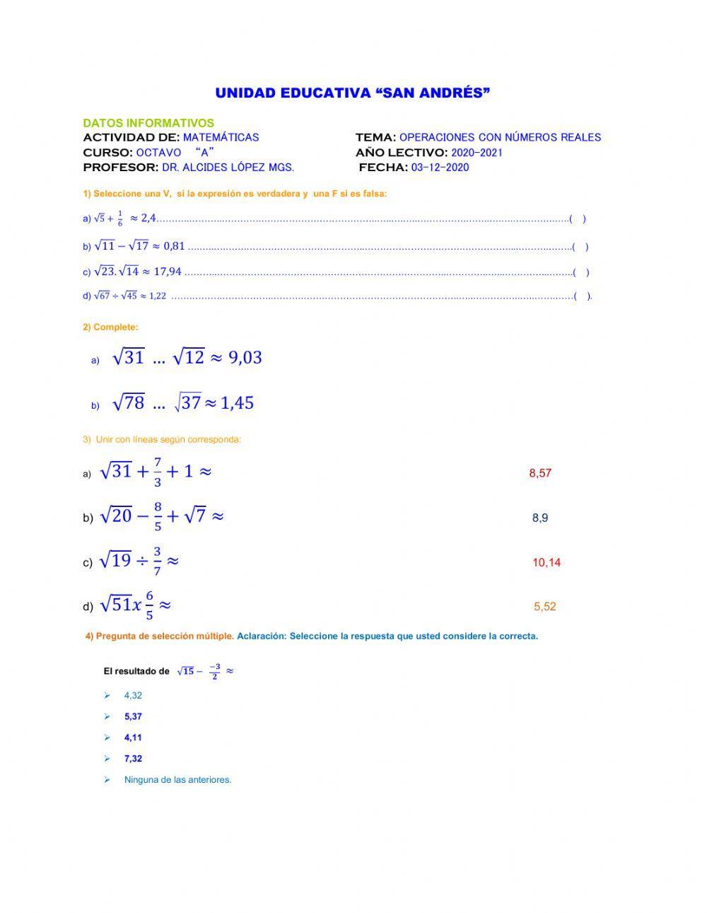 Operaciones con numeros reales