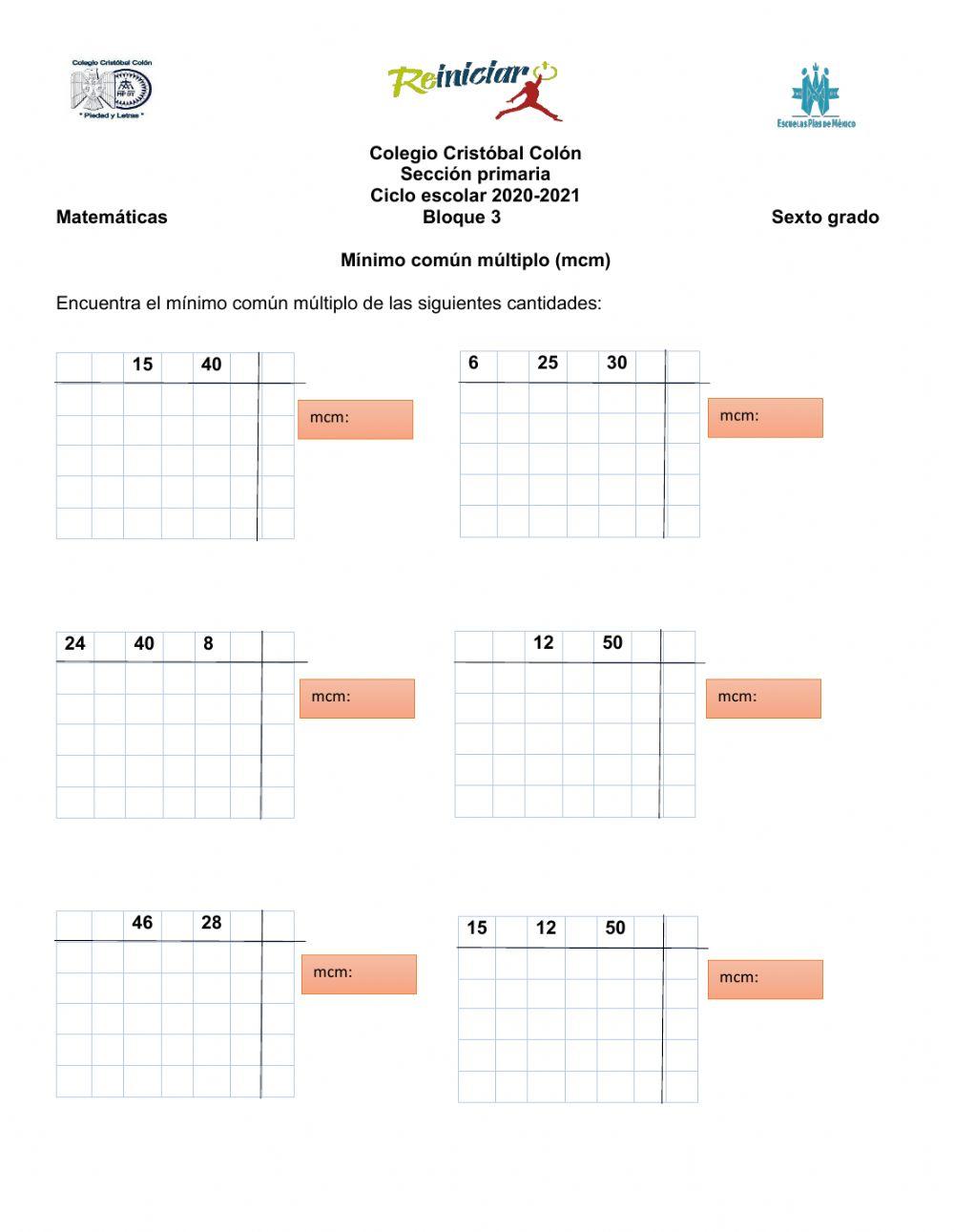 Mínimo común múltiplo
