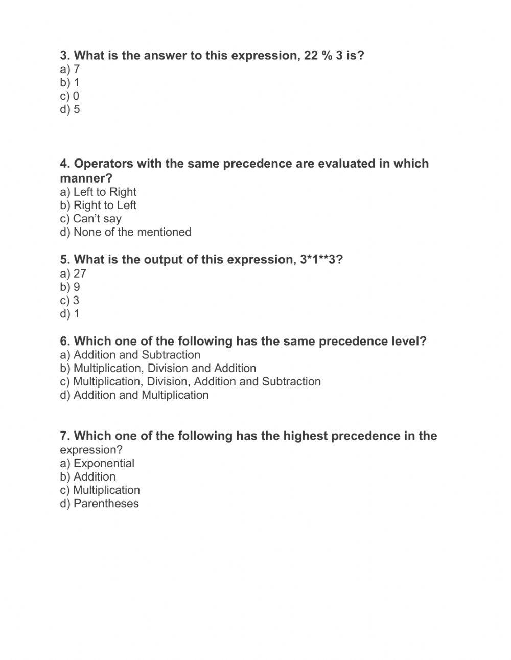 Operators in python online exercise for live worksheets