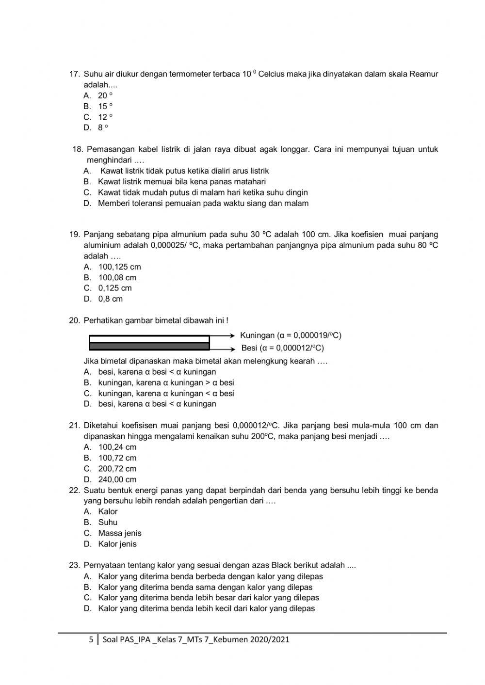 Soal pas ipa gasal kelas7 2020-2021