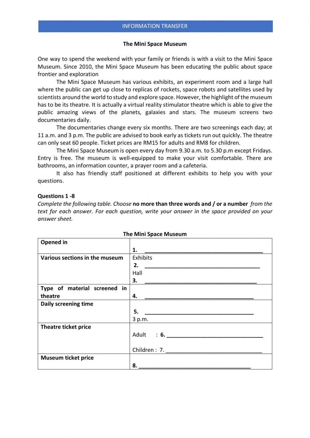 INFORMATION TRANSFER : The Mini Space Museum