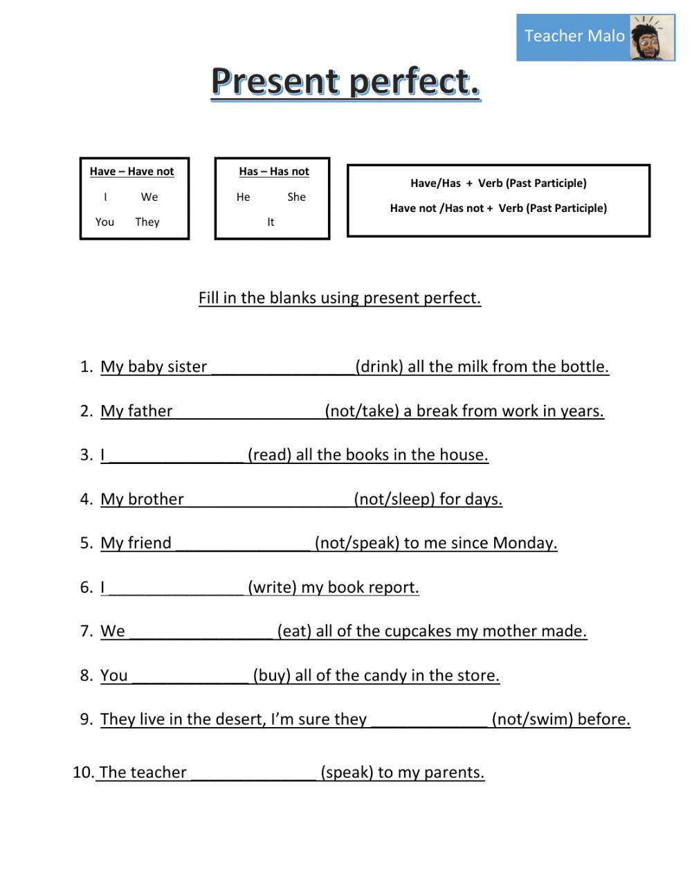 Present Perfect online exercise for 6 | Live Worksheets