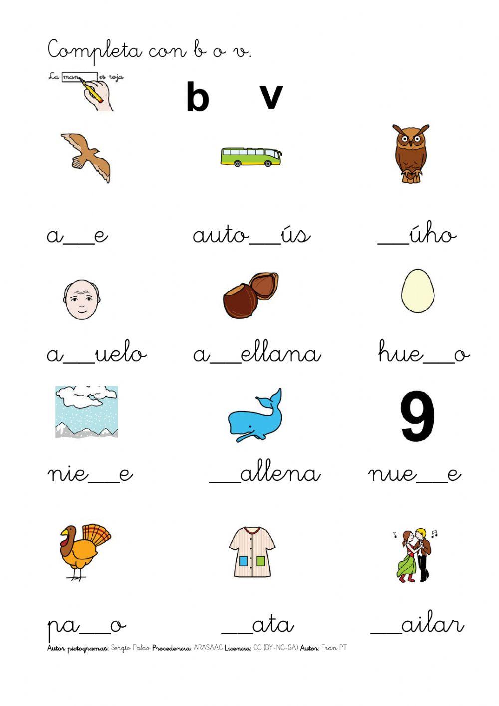 Completar palabras con b o v worksheet live worksheets