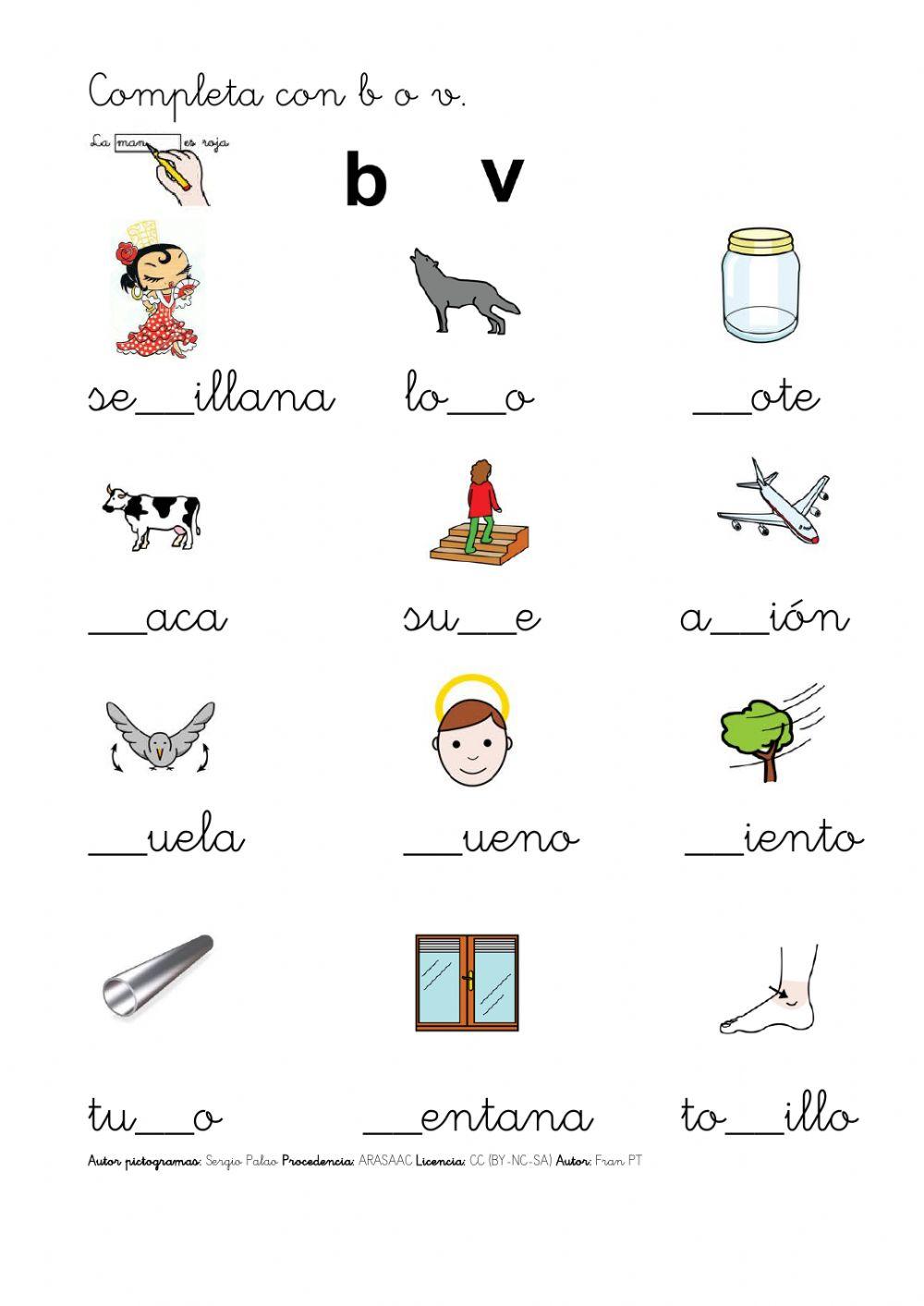 Completar palabras con b o v.