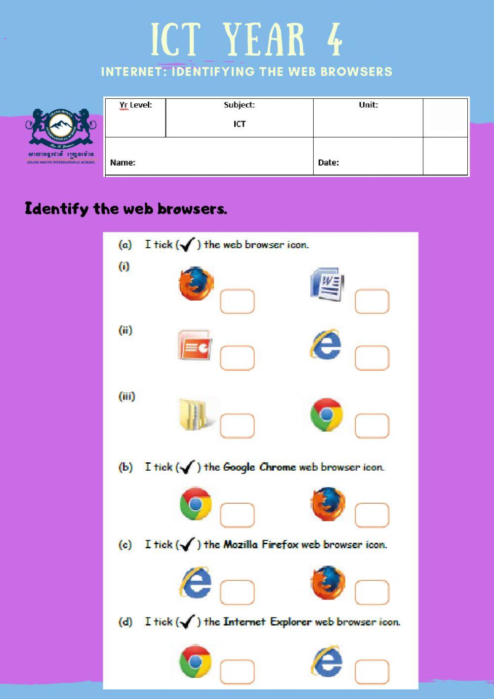 557678 | Internet: Identify the web browsers | Teacher