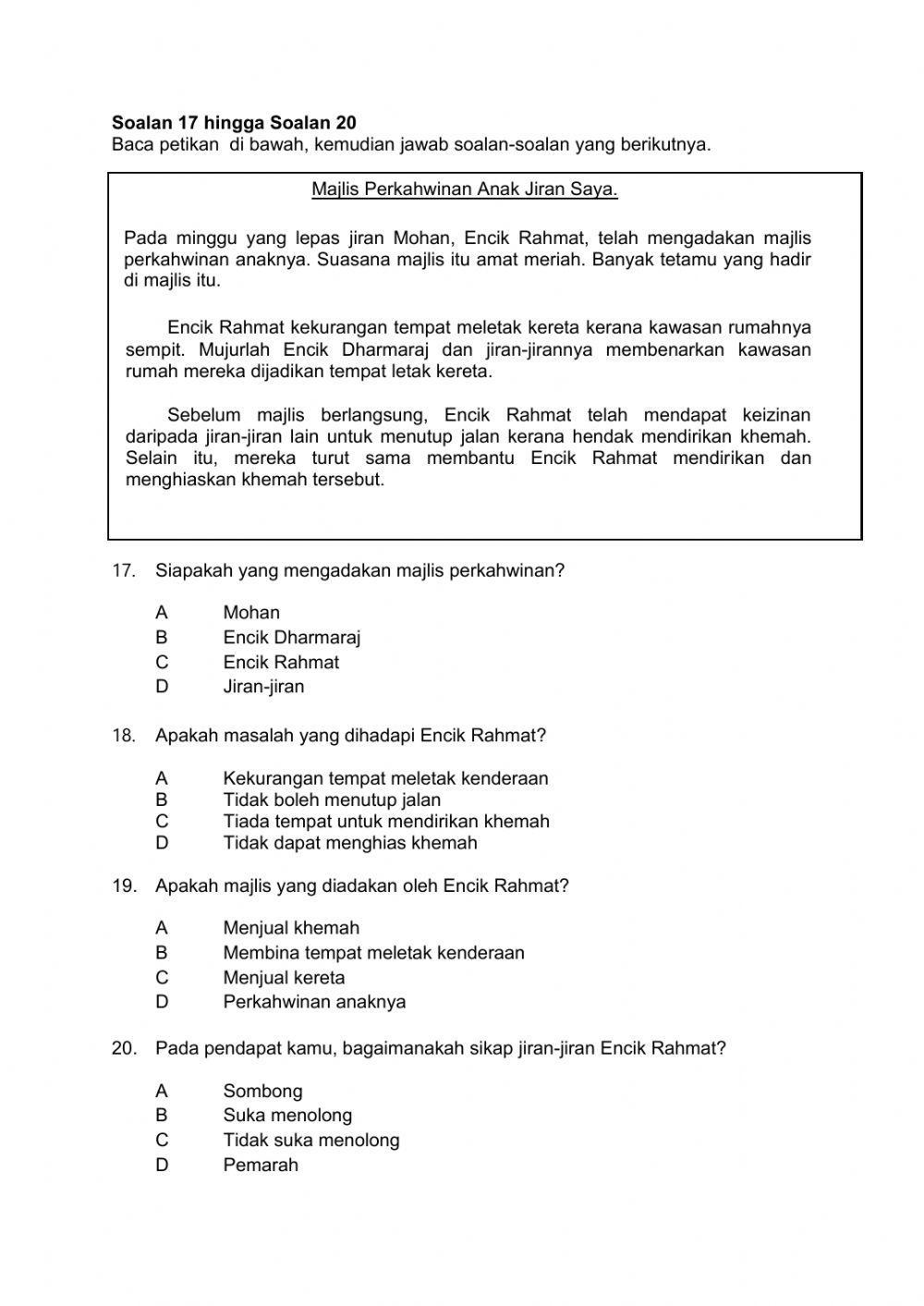 Bahasa Melayu Pemahaman