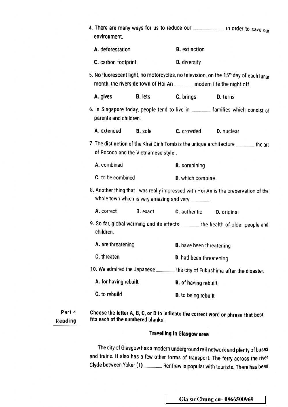 Lớp 11 - Kiểm tra 45 phút Unit 6,7,8