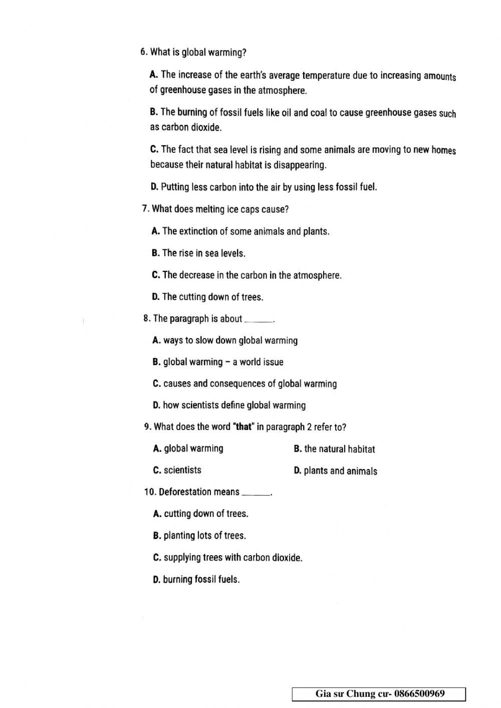 Lớp 11 - Kiểm tra 45 phút Unit 6,7,8