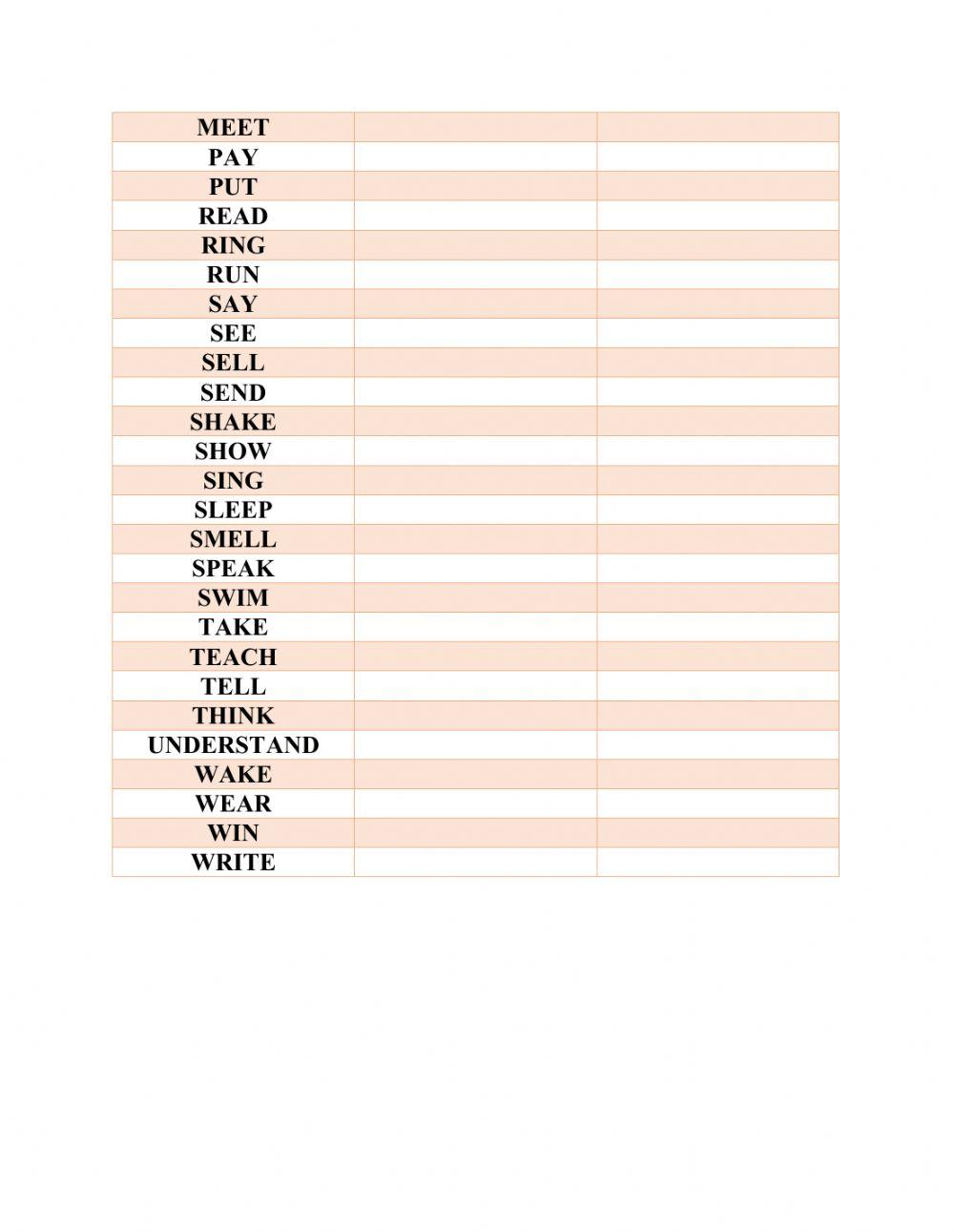 Irregular verbs final test