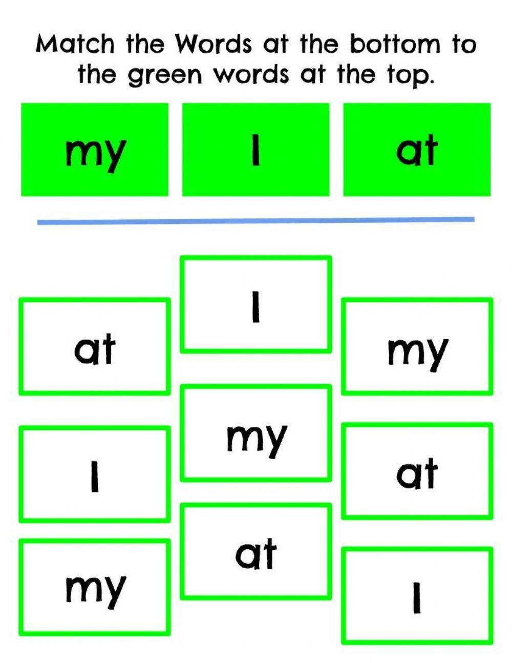 Word Match: at, I, my Word Match: at, I, my