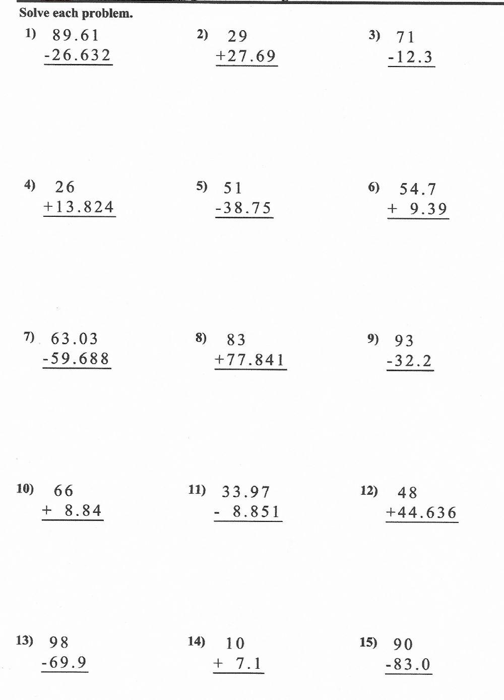 Add and Subtract decimals 2