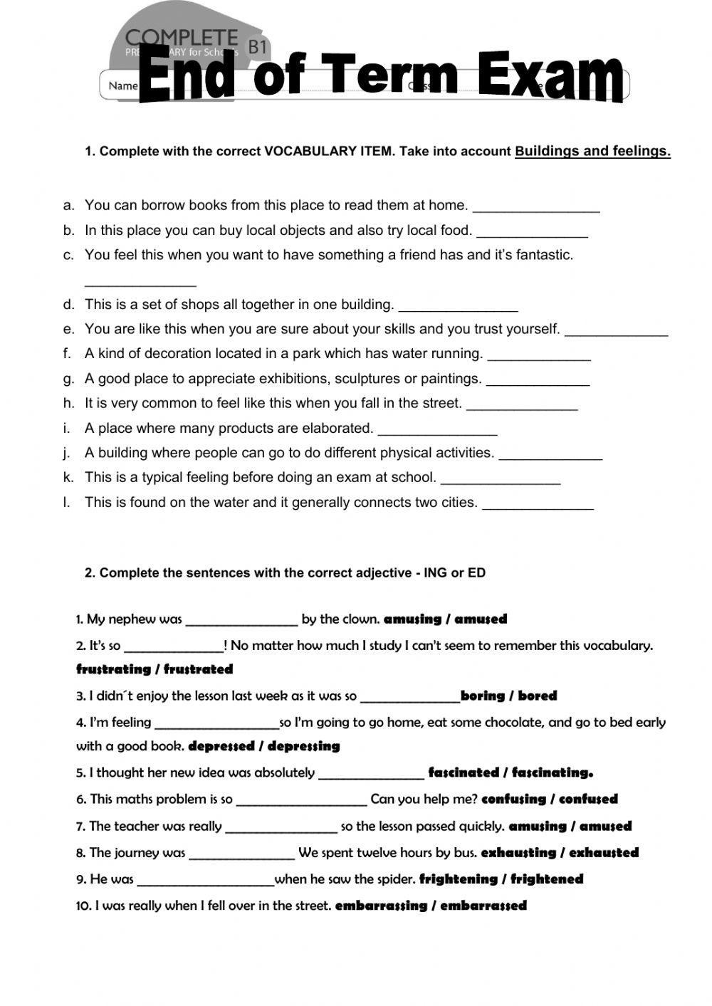 PRE PET - END of TERM EXAMS