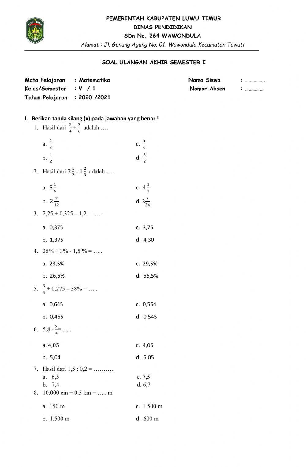 PAS Matematika Semester 1