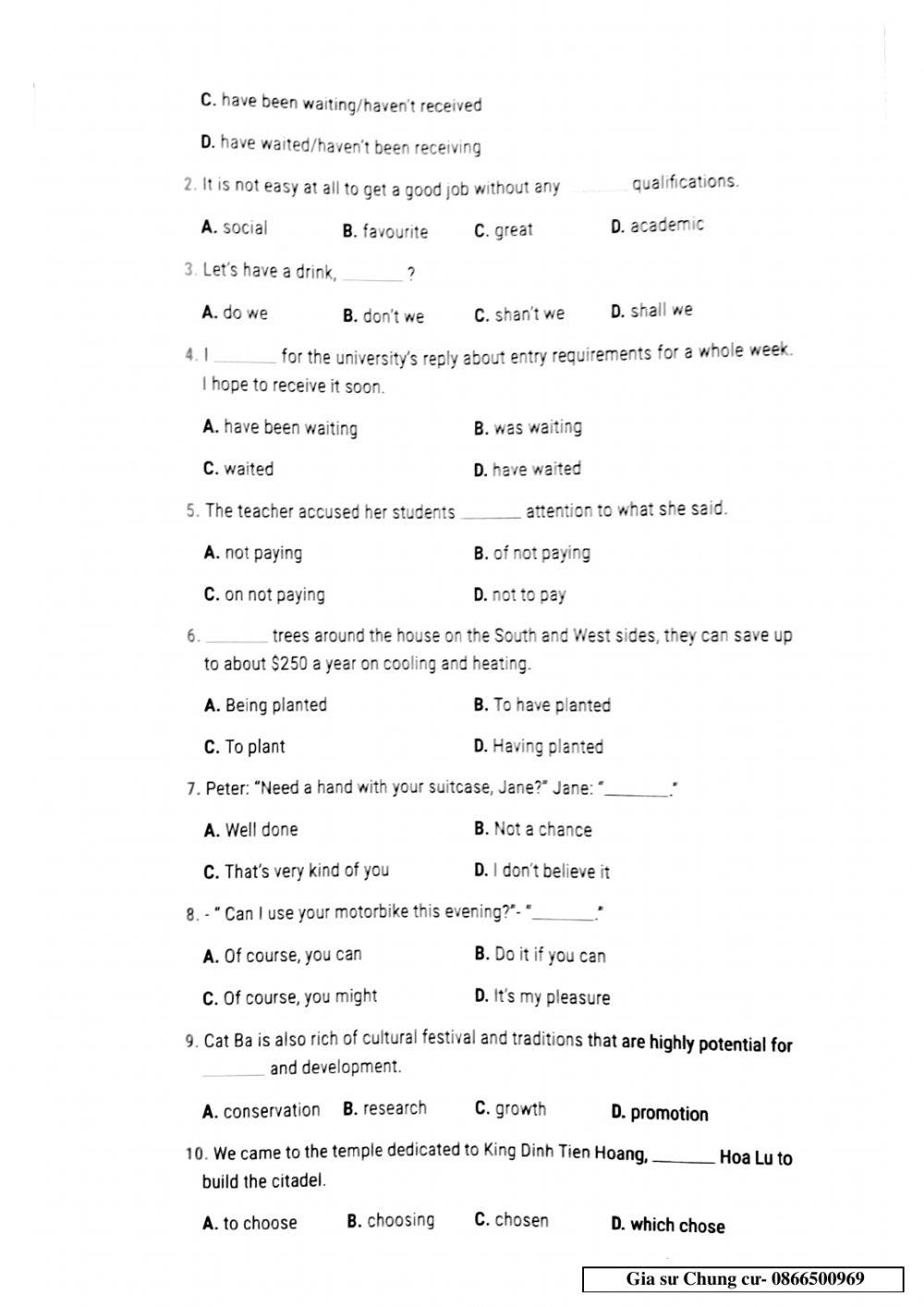 Lớp 11 - Kiểm tra 45 phút Unit 6,7,8