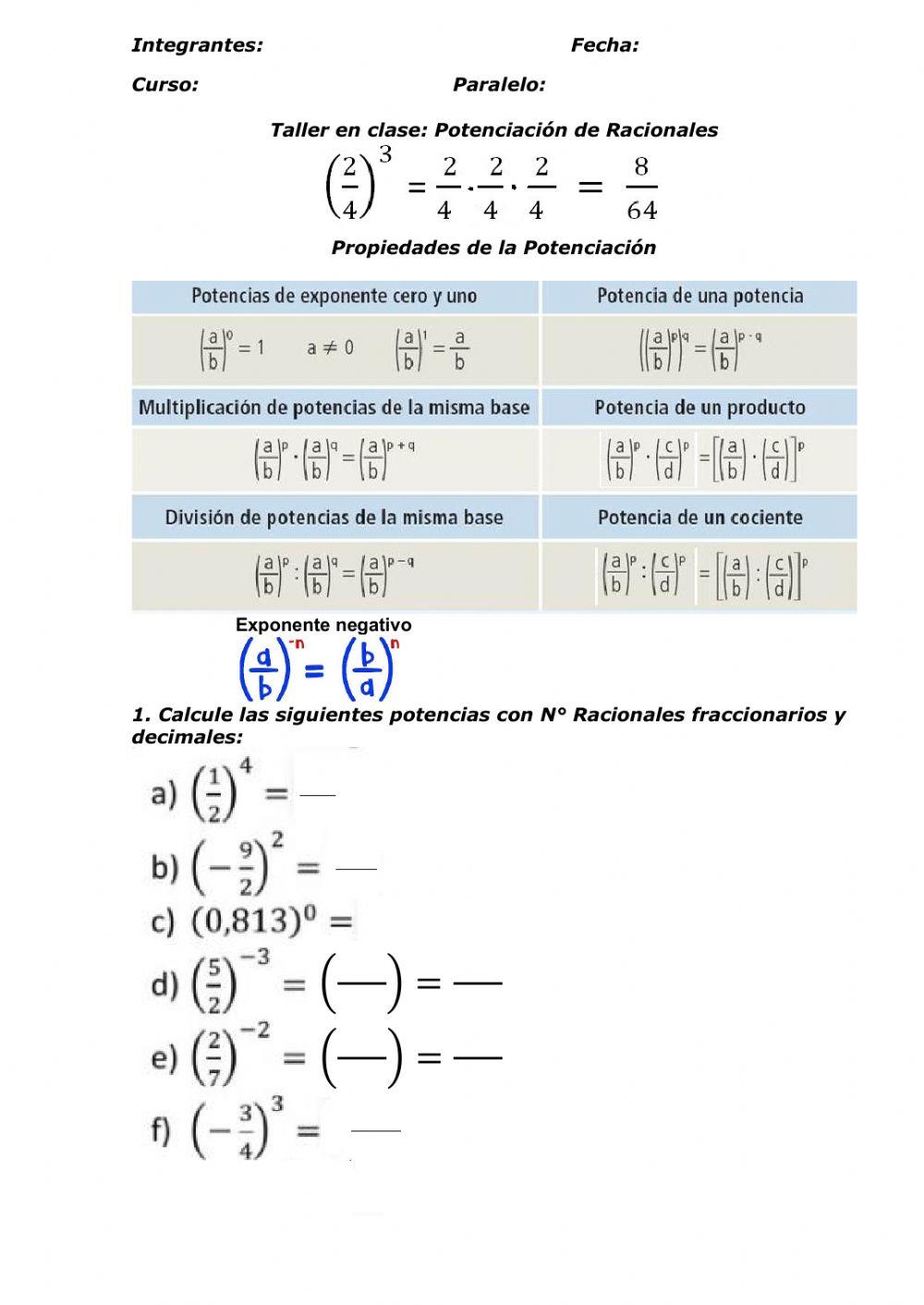 Potencias con N° Racionales