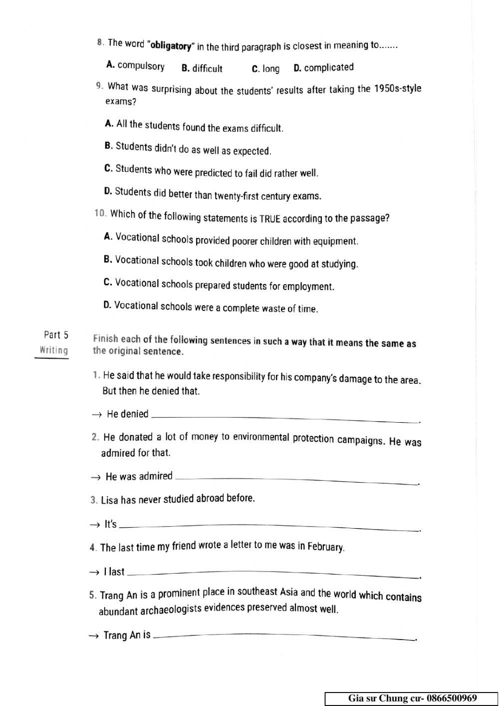 Lớp 11 - Kiểm tra 45 phút lần 3 Unit 6,7,8