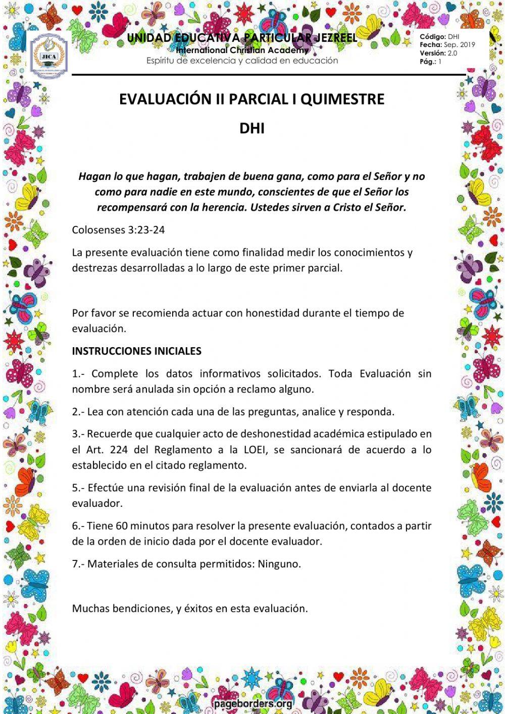 DHI - Evaluación II parcial I Quimestre