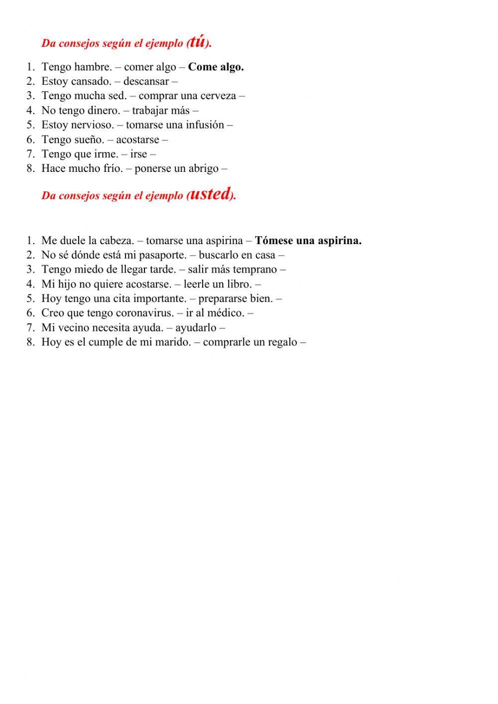 Imperativo afirmativo TÚ, USTED