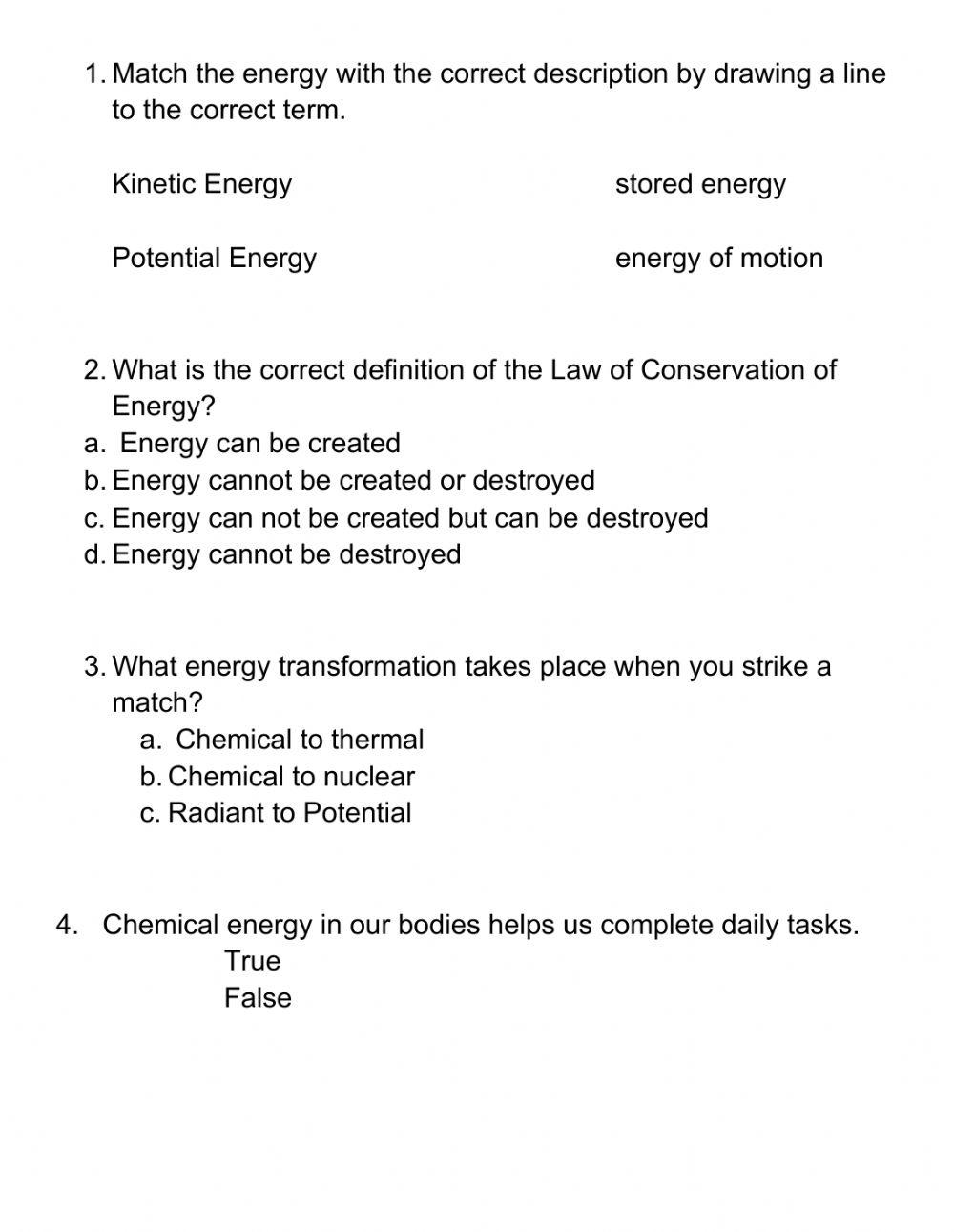 Energy Quiz Review