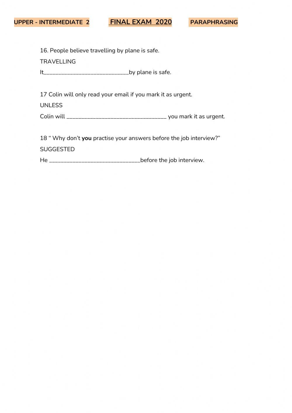 Upper 2 FE- Paraphrasing