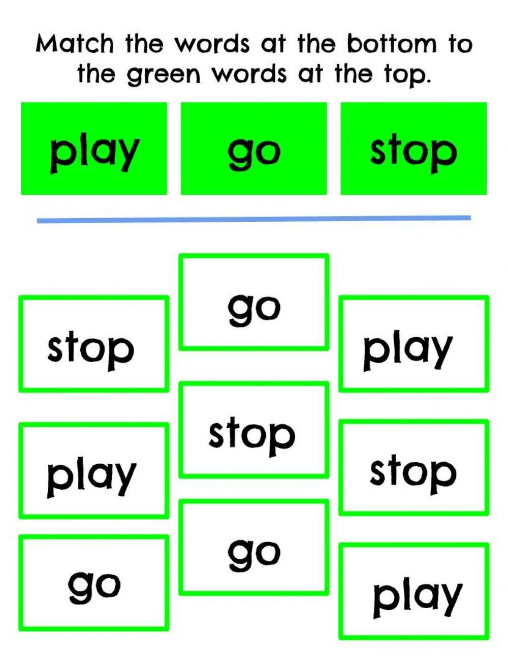 Match Sight Words: go, play, stop