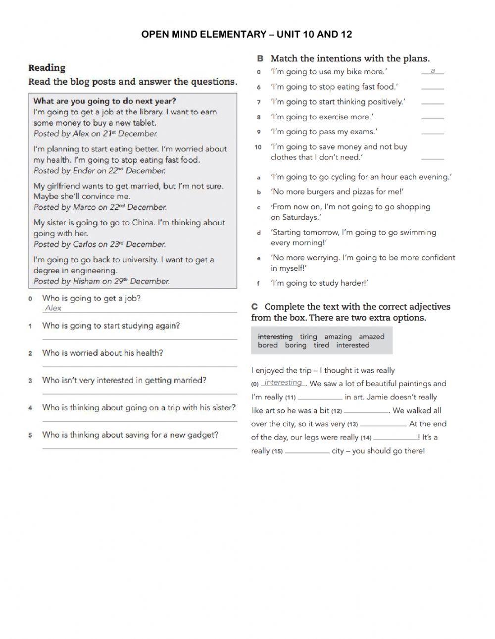 Elementary open mind unit 10 and 12