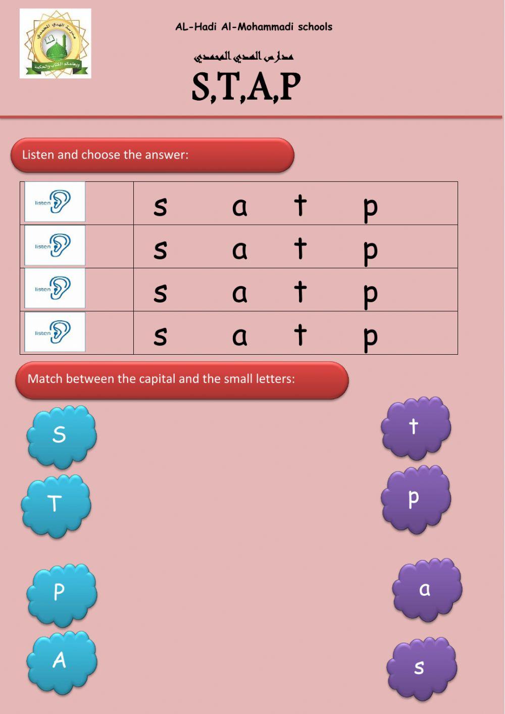 Letters (s,a,t,p)