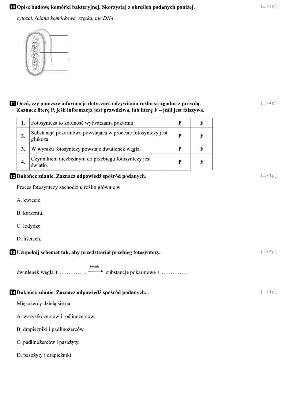Test Z Biologii Klasa 5 Dzial 4 6290932 | Klasa 5 dział 2 biologia | Ela30