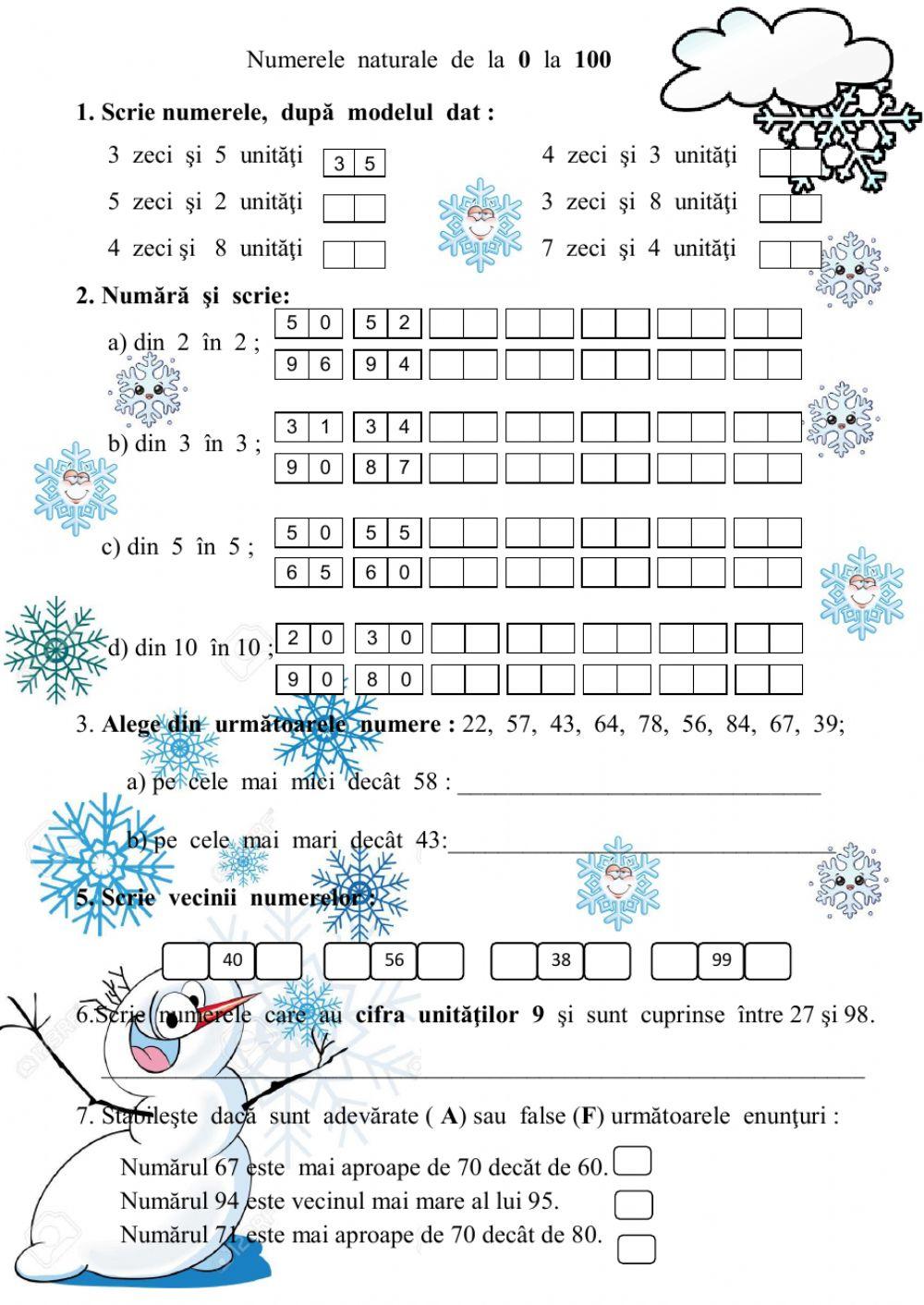 Numere de la 0 la 100