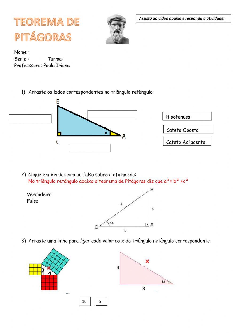 teorema-de-pitagoras-questionário - Álgebra