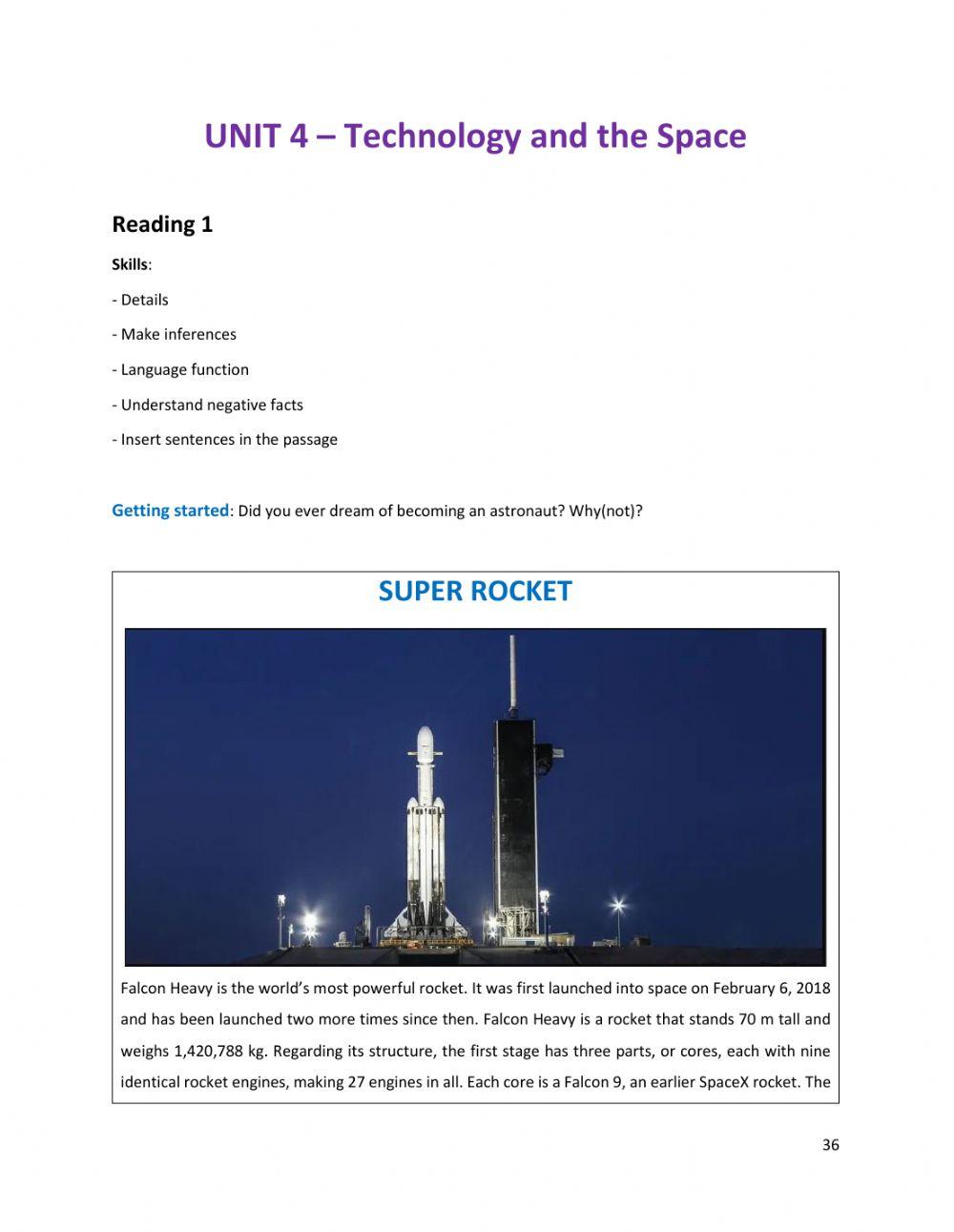 UNIT 4 - READING 1: SUPER ROCKET