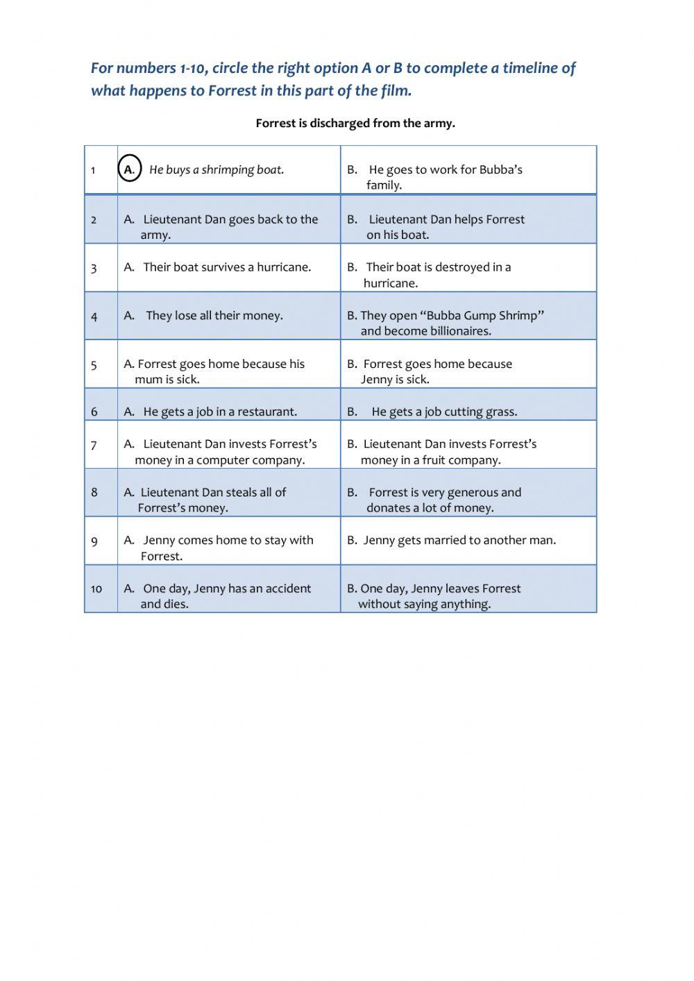 Forrest Gump Worksheet online exercise for Live Worksheets