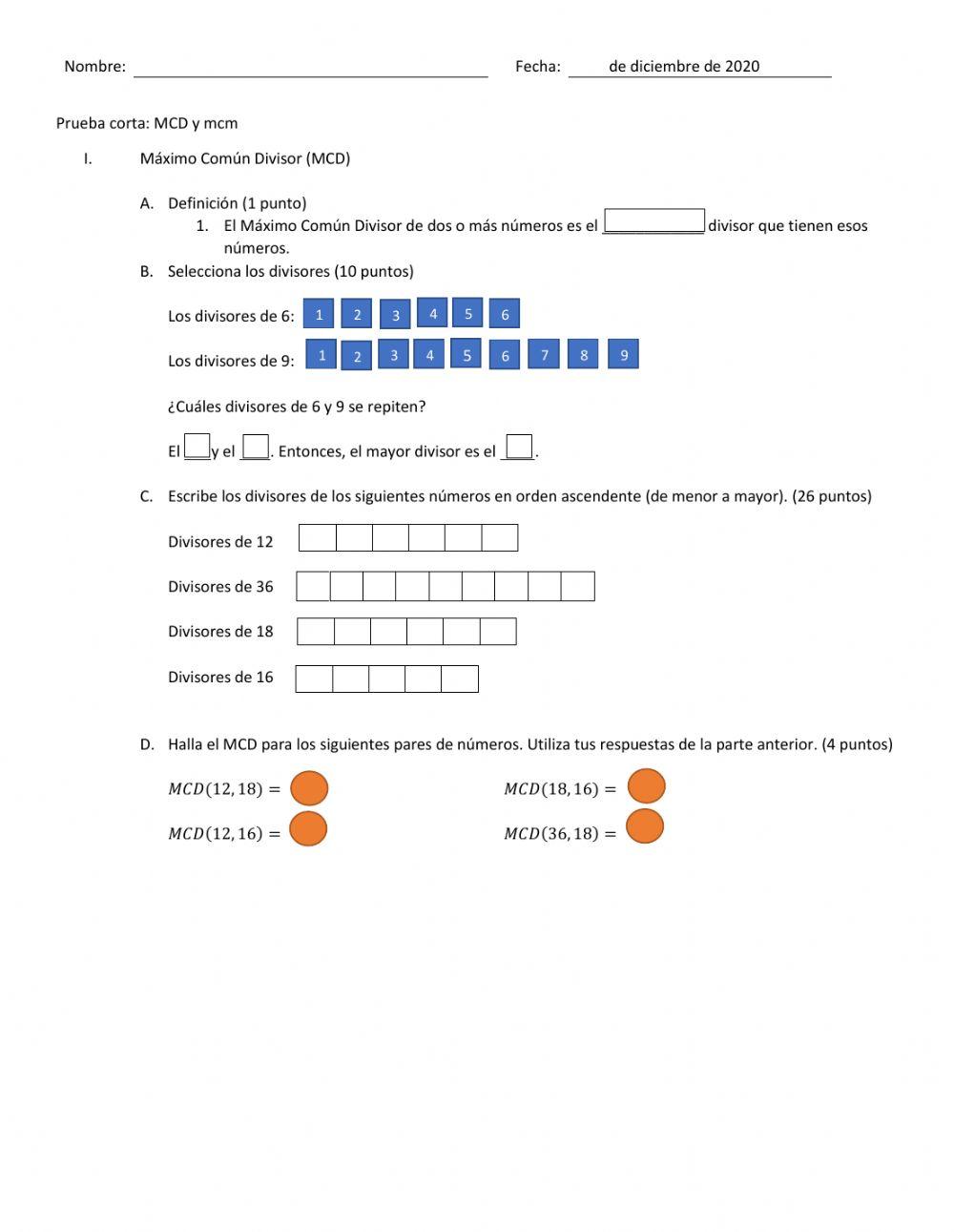 Máximo Común Divisor y mínimo común múltiplo