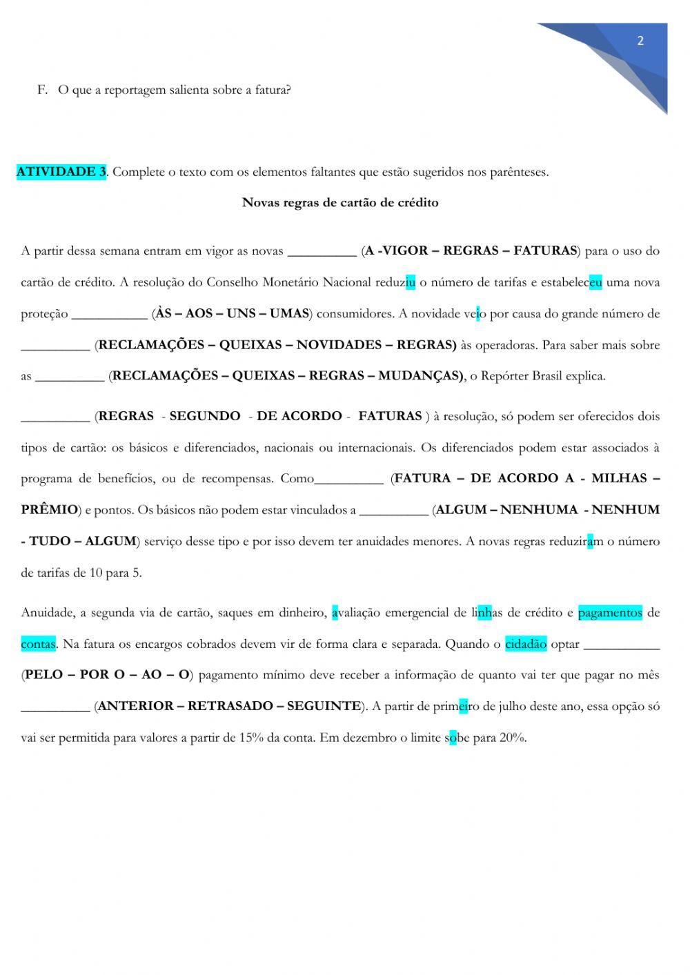 Novas regras do cartão de crédito