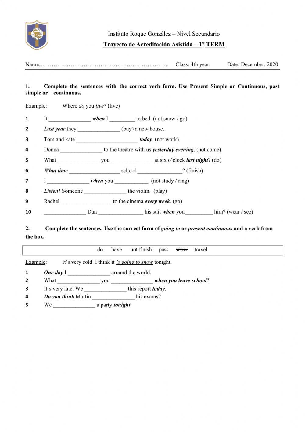 INGLES - 4º AÑO ENTREGA 1-  TAA DICIEMBRE 2020