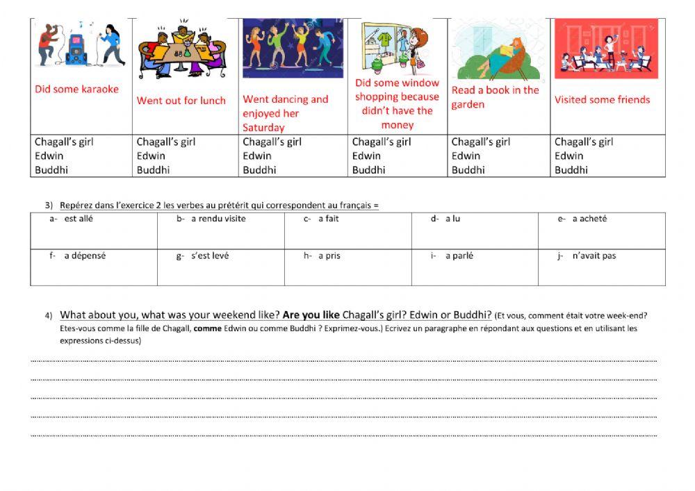 Listening comprehension Last weekend